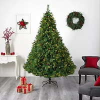 Nearly Natural Mixed Faux 8 Foot Pre-Lit Pine Christmas Tree