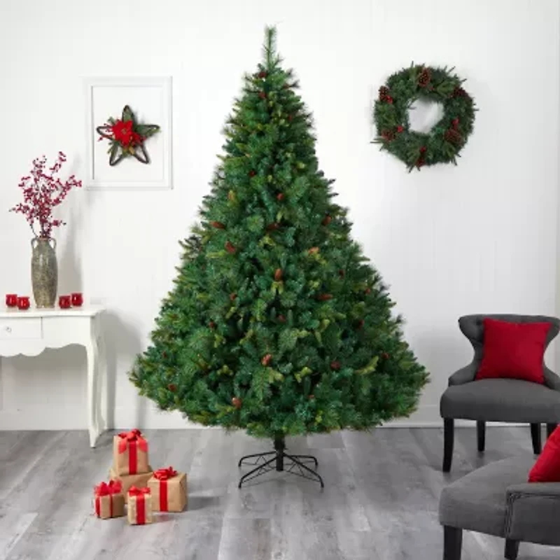 Nearly Natural Mixed Faux 8 Foot Pre-Lit Pine Christmas Tree
