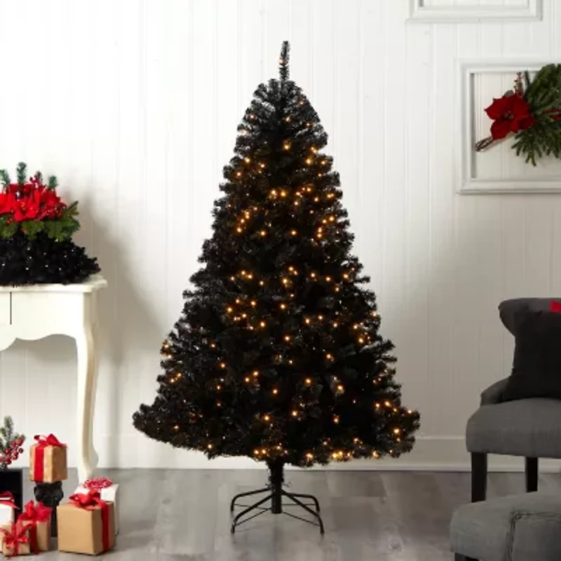 Nearly Natural Black Faux 6 Foot Pre-Lit Christmas Tree