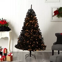 Nearly Natural Black Faux 6 Foot Pre-Lit Christmas Tree