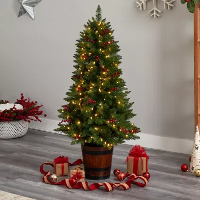 Nearly Natural Green Faux 5 Foot Pre-Lit Christmas Tree