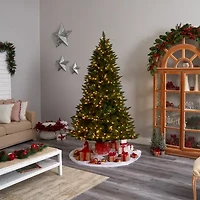 Nearly Natural Faux 7 1/2 Foot Pre-Lit Spruce Christmas Tree