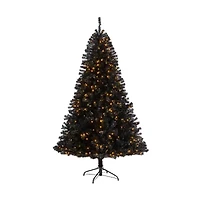 Nearly Natural Black Faux 7 Foot Pre-Lit Christmas Tree