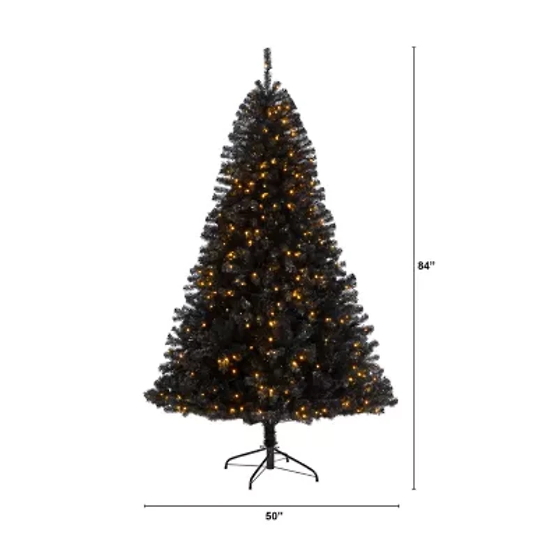 Nearly Natural Black Faux 7 Foot Pre-Lit Christmas Tree