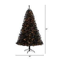 Nearly Natural Black Faux 7 Foot Pre-Lit Christmas Tree