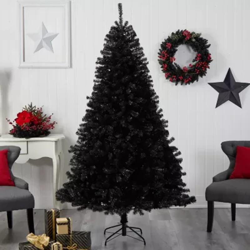 Nearly Natural Black Faux 7 Foot Pre-Lit Christmas Tree