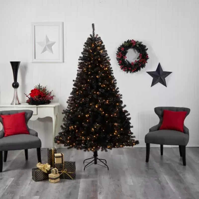 Nearly Natural Black Faux 7 Foot Pre-Lit Christmas Tree