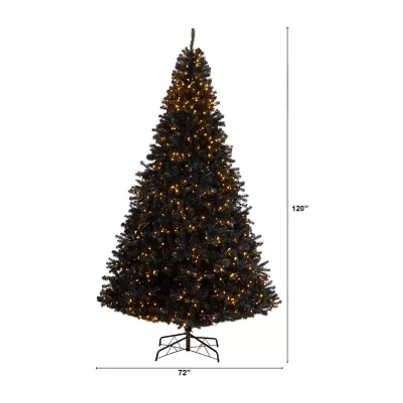 Nearly Natural Black Faux 10 Foot Pre-Lit Christmas Tree