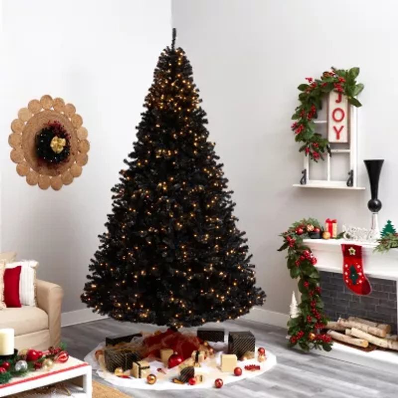 Nearly Natural Black Faux 10 Foot Pre-Lit Christmas Tree