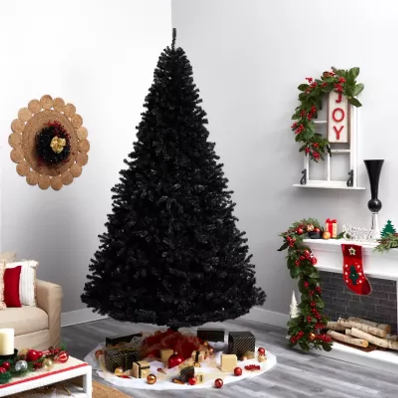 Nearly Natural Black Faux 10 Foot Pre-Lit Christmas Tree