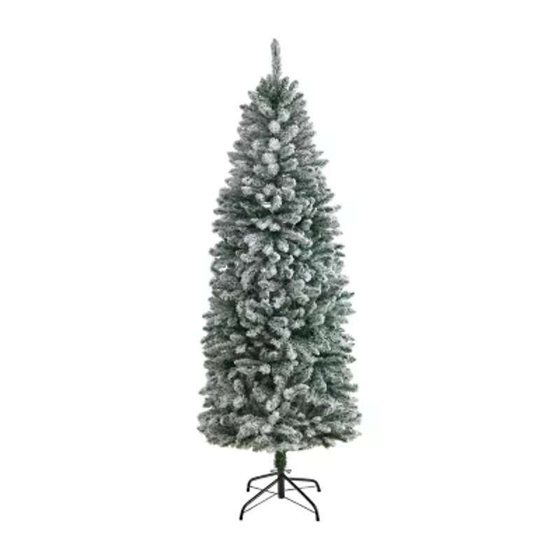 Nearly Natural Slim Flocked Faux 6 Foot Pre-Lit Fir Christmas Tree