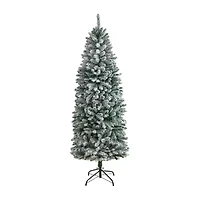 Nearly Natural Slim Flocked Faux 6 Foot Pre-Lit Fir Christmas Tree