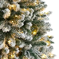 Nearly Natural Slim Flocked Faux 6 Foot Pre-Lit Fir Christmas Tree