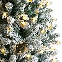 Nearly Natural Slim Flocked Faux 8 Foot Pre-Lit Fir Christmas Tree