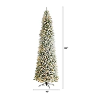Nearly Natural Slim Flocked Faux 10 Foot Pre-Lit Fir Christmas Tree