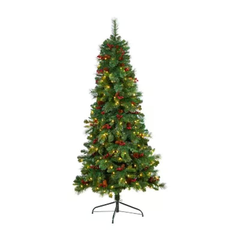 Nearly Natural Flat Back Faux 6 Foot Pre-Lit Pine Christmas Tree