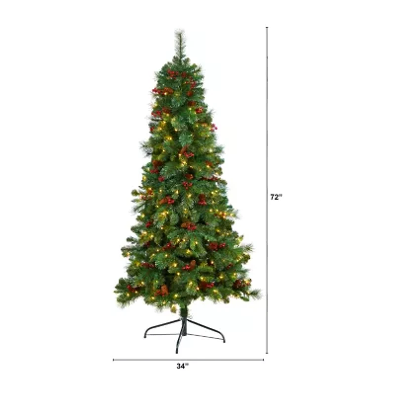 Nearly Natural Flat Back Faux 6 Foot Pre-Lit Pine Christmas Tree