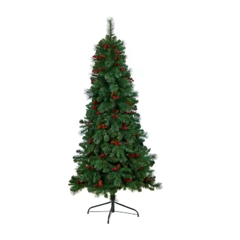 Nearly Natural Flat Back Faux 6 Foot Pre-Lit Pine Christmas Tree