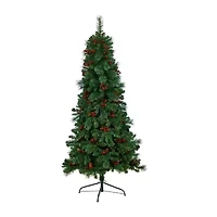 Nearly Natural Flat Back Faux 6 Foot Pre-Lit Pine Christmas Tree