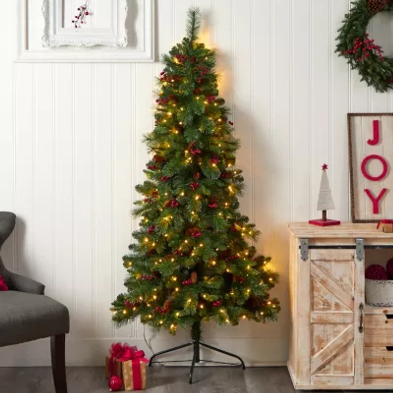 Nearly Natural Flat Back Faux 6 Foot Pre-Lit Pine Christmas Tree