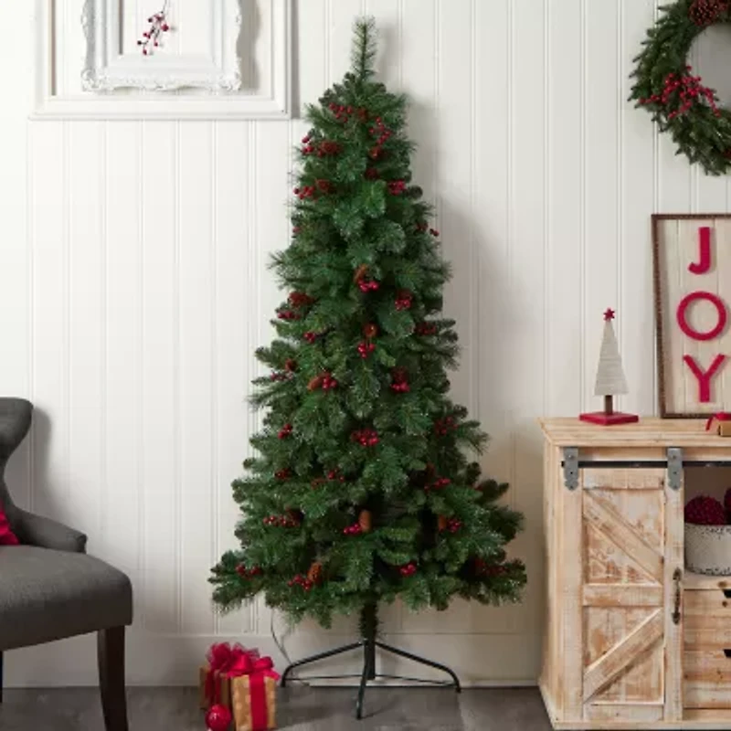 Nearly Natural Flat Back Faux 6 Foot Pre-Lit Pine Christmas Tree
