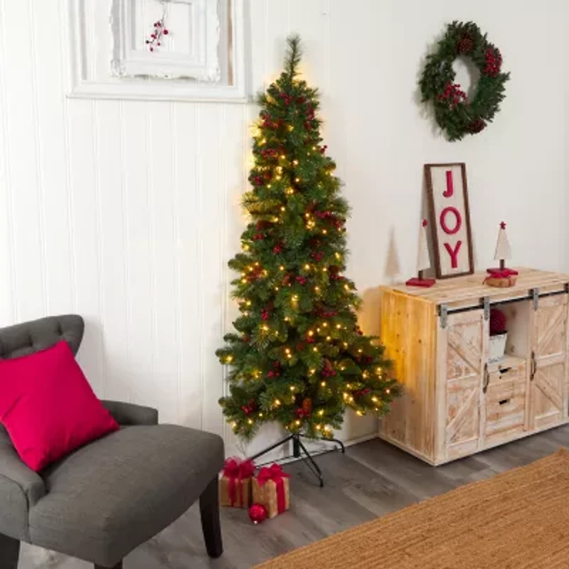 Nearly Natural Flat Back Faux 6 Foot Pre-Lit Pine Christmas Tree