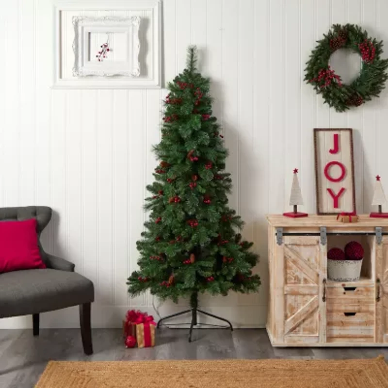 Nearly Natural Flat Back Faux 6 Foot Pre-Lit Pine Christmas Tree