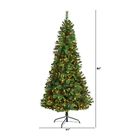 Nearly Natural Flat Back Faux 7 Foot Pre-Lit Pine Christmas Tree
