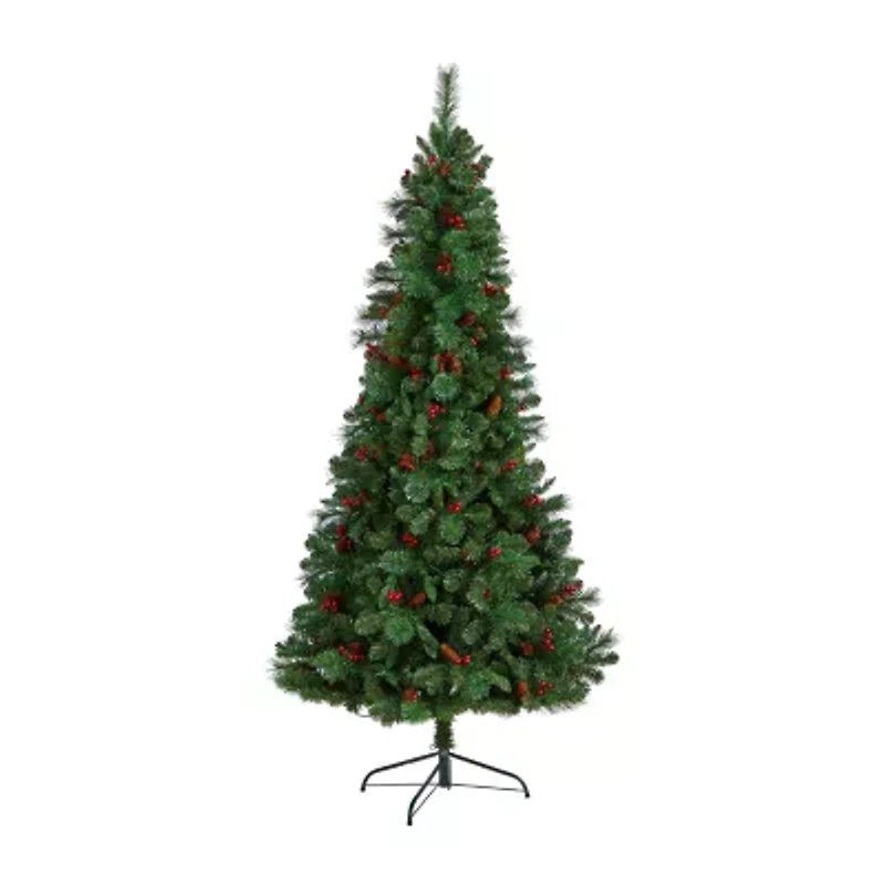 Nearly Natural Flat Back Faux 7 Foot Pre-Lit Pine Christmas Tree