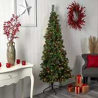 Nearly Natural Flat Back Faux 7 Foot Pre-Lit Pine Christmas Tree