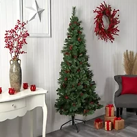 Nearly Natural Flat Back Faux 7 Foot Pre-Lit Pine Christmas Tree