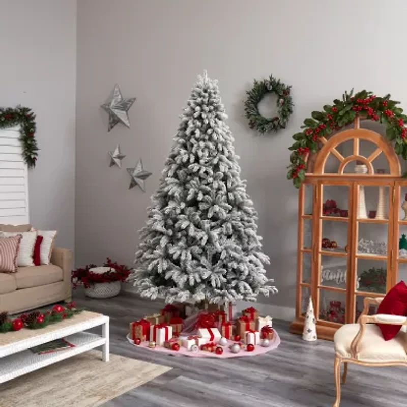 Nearly Natural Flocked Faux 9 Foot Pre-Lit Spruce Christmas Tree