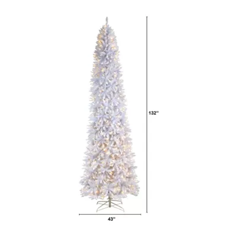 Nearly Natural Slim White Faux Foot Pre-Lit Christmas Tree