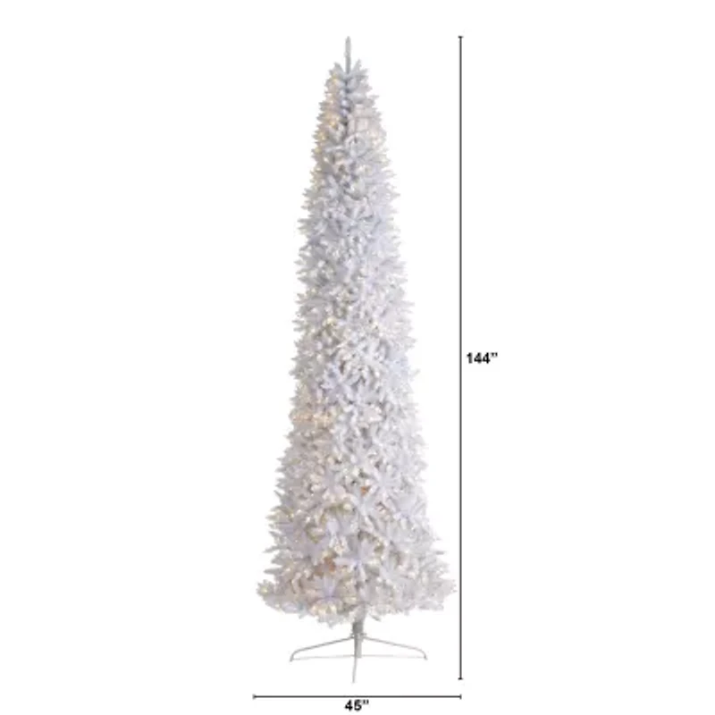 Nearly Natural Slim White Faux 12 Foot Pre-Lit Christmas Tree