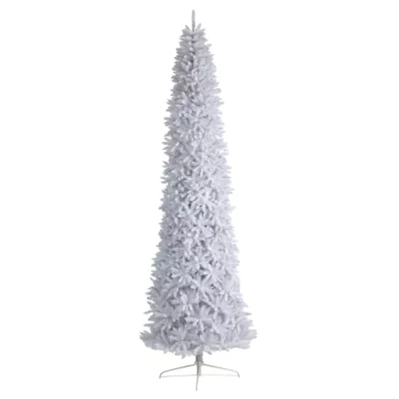 Nearly Natural Slim White Faux 12 Foot Pre-Lit Christmas Tree