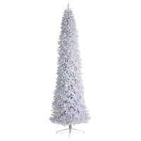 Nearly Natural Slim White Faux 12 Foot Pre-Lit Christmas Tree