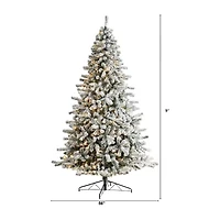 Nearly Natural Flocked 9 Foot Pre-Lit Spruce Christmas Tree