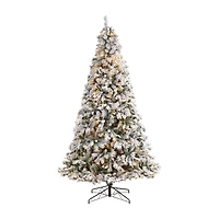 Nearly Natural Flocked Mountain Faux 9 Foot Pre-Lit Pine Christmas Tree