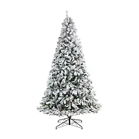 Nearly Natural Flocked Mountain Faux 9 Foot Pre-Lit Pine Christmas Tree