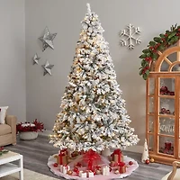 Nearly Natural Flocked Mountain Faux 9 Foot Pre-Lit Pine Christmas Tree
