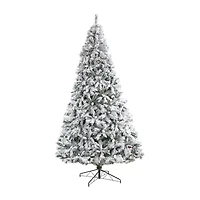 Nearly Natural Flocked Faux 10 Foot Pre-Lit Pine Christmas Tree