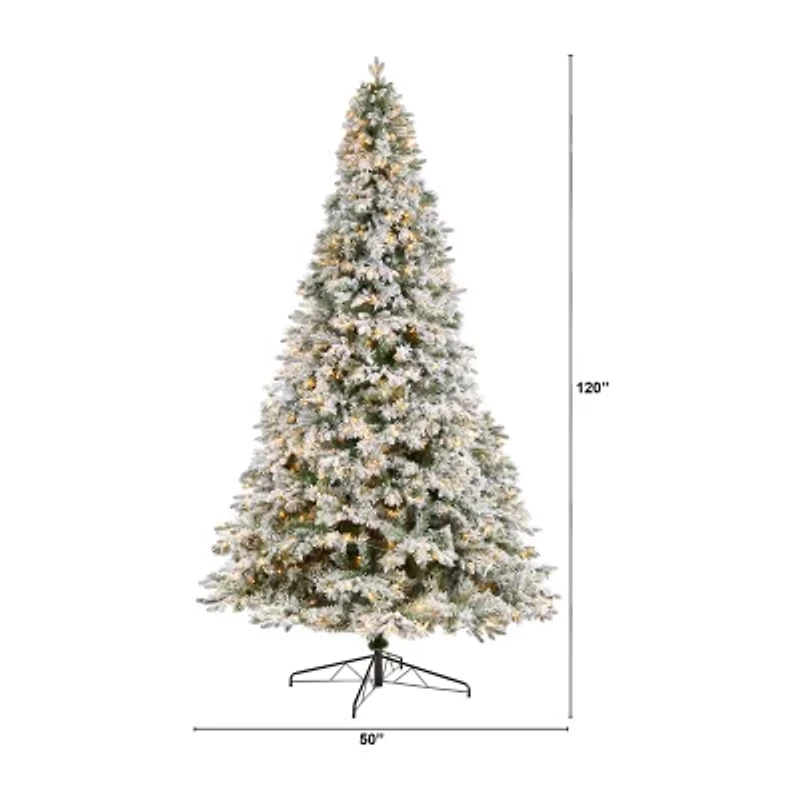 Nearly Natural Flocked Mixed Faux 10 Foot Pre-Lit Pine Christmas Tree