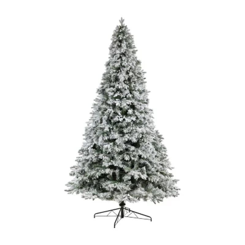 Nearly Natural Flocked Mixed Faux 10 Foot Pre-Lit Pine Christmas Tree