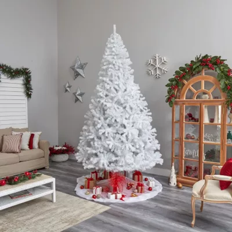 Nearly Natural White Faux 10 Foot Pre-Lit Christmas Tree