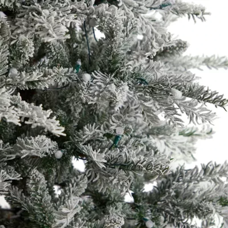Nearly Natural Slim Flocked Faux 8 1/2 Foot Pre-Lit Spruce Christmas Tree
