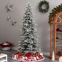 Nearly Natural Slim Flocked Faux 1/2 Foot Pre-Lit Spruce Christmas Tree