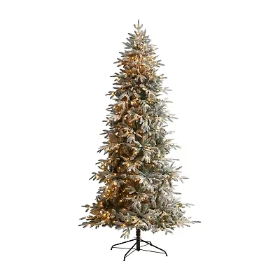 Nearly Natural Flocked Faux 8 1/2 Foot Pre-Lit Spruce Christmas Tree