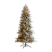 Nearly Natural Flocked Faux 8 1/2 Foot Pre-Lit Spruce Christmas Tree