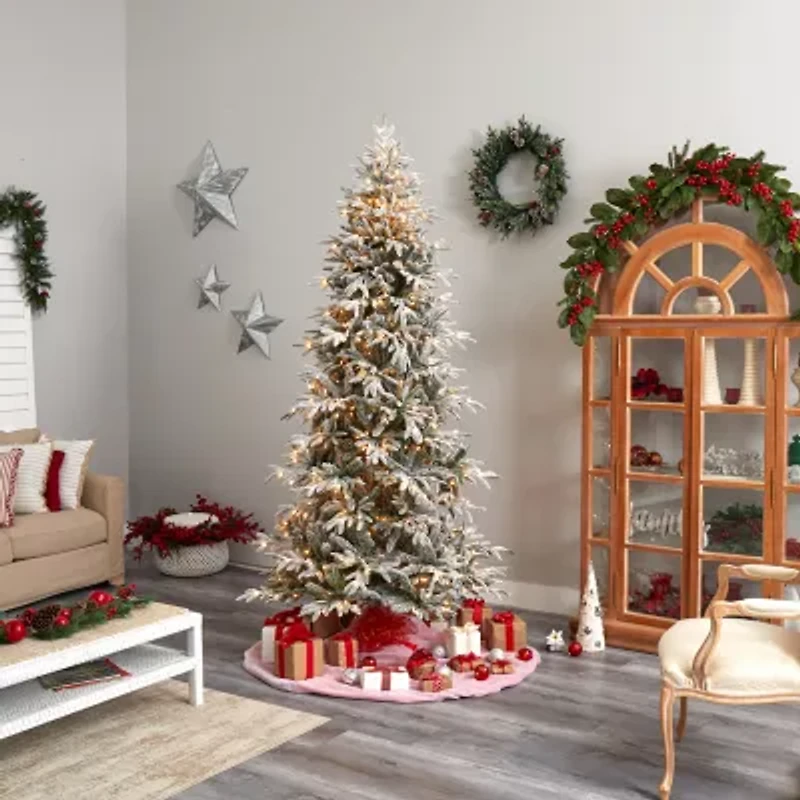 Nearly Natural Flocked Faux 8 1/2 Foot Pre-Lit Spruce Christmas Tree