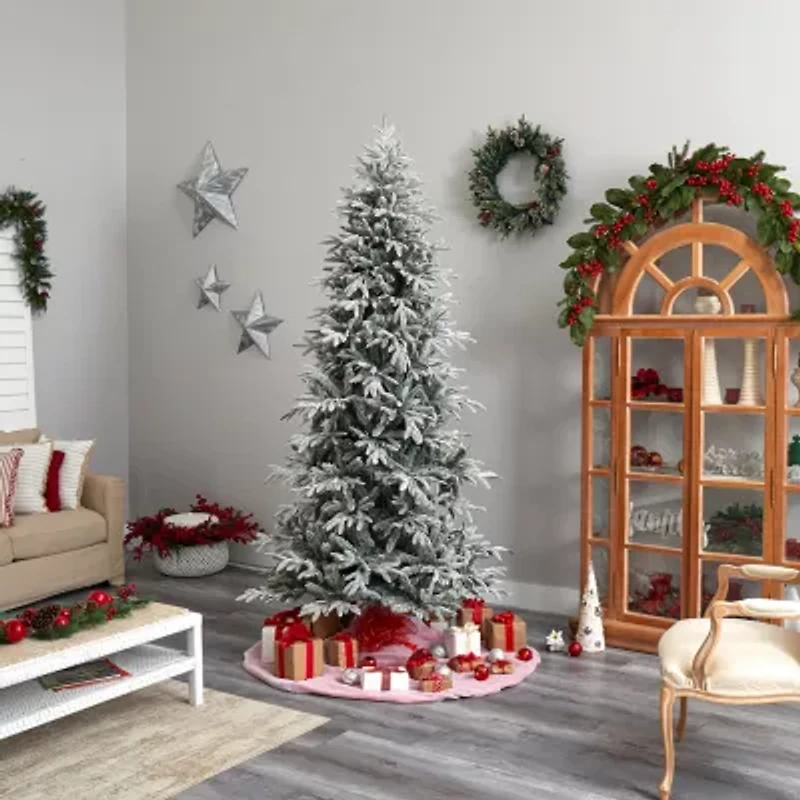 Nearly Natural Flocked Faux 8 1/2 Foot Pre-Lit Spruce Christmas Tree